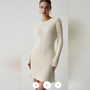 Commense Cream Rib Long Sleeve Short Sweater Dress Small